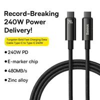 Câble USB Type C Baseus 240W pour iPhone 15 PD3.1 Supercharge pour Realme Samsung S23 5A Chargeur rapide Câble Type C pour Macbook PC