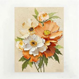 Impasto Thick Texture Orange White Poppy <b>Abstract</b> Geometric Modern <b>Canvas</b> Wall Art Hand Painted Flower Oil Painting Bedroom - Product Image 1