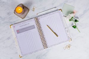 2024 Custom Printing Undated Bridal Planning Diary Marble Gold Spiral Binding Leather Cover A5 <b>Wedding</b> Guest <b>Book</b> Planner - Product Image 2