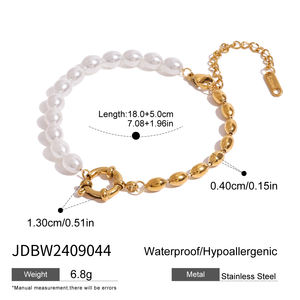 Pulsera J&D de Acero Inoxidable Resistente al Agua con Baño de Oro de 18K, Cadenas Tipo Serpiente, Eslabón Cubano y Cable con Cuentas Ovaladas, Dijes y Cierres de Palanca y Langosta - Product Image 5