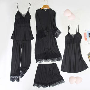 Pigiama da notte da donna Sexy in raso di pizzo di seta cinque Set da 5 pezzi abito da donna per la casa abito da notte da donna abito da notte pigiama da donna - Product Image 4