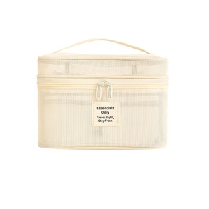 Speed And Constancy Mesh <b>Makeup</b> <b>Bag</b> <b>Large</b> Capacity Travel Toiletry Storage Cosmetic Organizer Off White Light Purple - Product Image 3