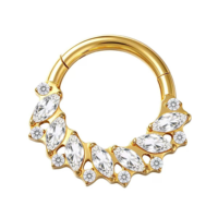 Anneau clicker en titane G23 plaqué or 18 carats, orné de multiples zircone cubique en forme d'éventail, conforme ASTM F136, pour septum, nez, hélix, cartilage, oreille