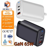 Adaptateur de voyage USB-C personnalisé avec logo, mince, 65 W, double port Type-C, chargeur rapide GaN 65 W, chargeur Type-C pour ordinateur 65 W