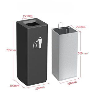 Cubo de basura de Metal para reciclaje de clasificación interior Estructura de pie de hierro de acero inoxidable sin tapa Cubo de decoración de pasillo de oficina - Product Image 6