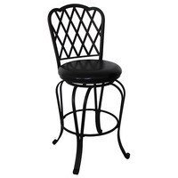 Tabouret de bar de qualité commerciale de 30 pouces, coussin en cuir PU, dossier en treillis diamanté, cadre en métal noir pour bar à domicile, restaurant