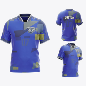 Servicio de Dropshipping, Camiseta de Fútbol Vintage Azul y Negra con Ribete a Rayas, Anti-Pilling, Fabricante de Camisetas de Fútbol para Adultos, Ropa Deportiva - Product Image 1