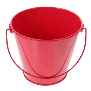 Round Galvanized Metal Tin Red Bucket With Custom Logo Gift Small Bucket For Sales Promotion Items