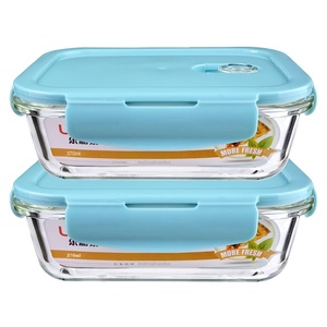 Boîte à lunch rectangulaire en verre borosilicate <span class=keywords><strong>de</strong></span> haute qualité avec couvercle en plastique, compatible micro-ondes, pour garder les aliments frais, idéale pour les employés <span class=keywords><strong>de</strong></span> bureau - Product Image 1