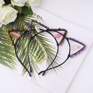 بيع بالجملة رقائق الكريستال الطبيعية الجمشت روز نقاط الكوارتز القط على شكل الأذن عقال - Product Image 1