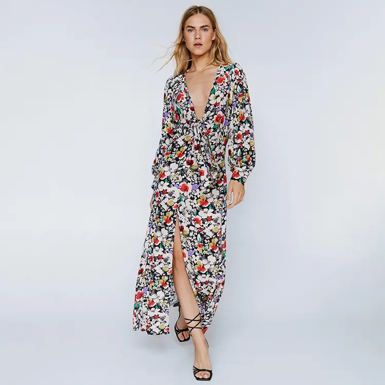 Aschulman OEM pakaian pantai cetak elegan Maxi Kaftan Kimono kasual panjang pantai Cover up Hawaii gaun untuk wanita