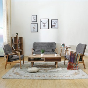 Fauteuil de salon en forme de L en bois massif avec tissu en lin pour hôtel, café, appartement – Style américain - Product Image 3