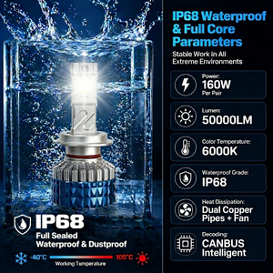 Bombillas LED H7 <span class=keywords><strong>de</strong></span> 160W y 50000LM, Suministro Directo <span class=keywords><strong>de</strong></span> Fábrica para Mayoristas y Distribuidores, Refrigeración con Doble Tubo <span class=keywords><strong>de</strong></span> Cobre - Product Image 5
