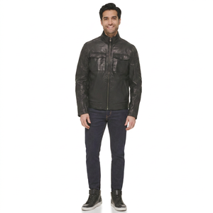 Best Selling Lightweight Men's Cow Skin <b>Leather</b> <b>Jacket</b> Casual <b>Long</b> Sleeve with High Quality Zipper for Winter <b>jacket</b> for men - Product Image 1