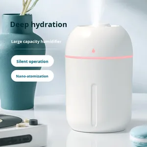 Humidificateur d'air miniature rechargeable par USB de 330 ml, diffuseur d'huiles essentielles portable avec lumière nocturne colorée pour la maison et la voiture - Product Image 1