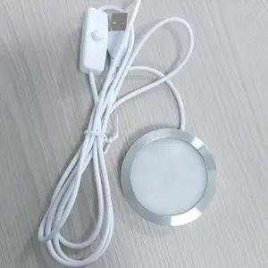 Led bentuk bulat Mini 5V USB menghubungkan kabel saklar dapur Led di bawah kabinet Puck lampu untuk lemari rak kabinet