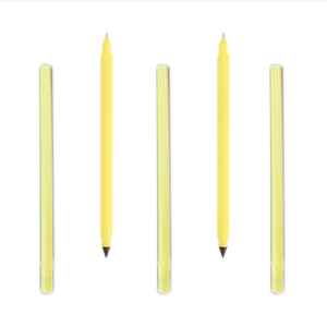 Stylo bille jaune personnalisé 2 en 1, un côté stylo bille, l'autre côté crayon sans encre, stylo à usage permanent - Product Image 1
