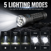 Lampe torche LED tactique en alliage d'aluminium W5185, étanche, rechargeable par USB Type-C, 1600 lumens, modes SOS/clignotant pour