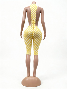Conjuntos de Dos Piezas con Estampado de Puntos, Sexy, Cuello en V Profundo, Hombros Descubiertos, Top Tipo Body y Shorts Ajustados - Product Image 6