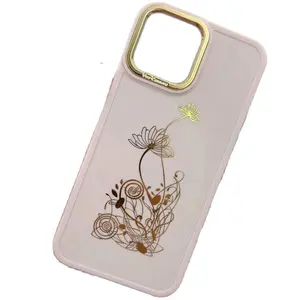 Venta al por mayor precio de fábrica personalizado TPU señora estampado en caliente diseño de flores doradas funda de teléfono móvil para iPhone 15 14 13 12 11 pro Max