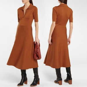 Robe mi-longue en laine pour femmes, vêtements européens personnalisés, tricot, basique, décontracté, hiver, automne - Product Image 1