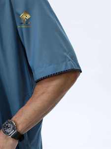 Al Haramain Men's Blue Thobe Short Sleeve Floor Length Cotton Prayer Robe Modest Middle East Style - Product Image 4