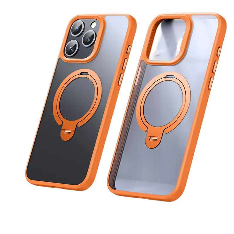 IPhone 15 Pro Max 14 Plus 13 12 용 초박형 마그네틱 스탠드 케이스 (금속 스탠드 커버 포함) 휴대 전화 백 케이스