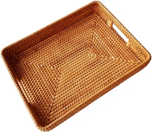 Natural Woven Baskets Elegant Wicker Polyester Plastic PP Rattan Woven Baskets Display Tray for Fruits Bread Baskets