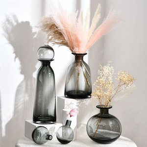 Vaso nordico di lusso fatto a mano in vetro <span class=keywords><strong>blu</strong></span> con elegante ambra grigia geometria creativa arte Design coperchio della sfera per la decorazione della casa di nozze - Product Image 5