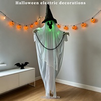Nouvelle décoration suspendue d'Halloween, fantôme blanc en plastique, lumineuse, activée par le son et la détection de mouvement, idéale pour effrayer.