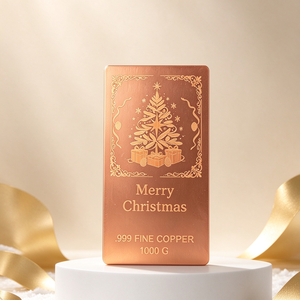 Barre de cuivre fin .999 de 1000g, plaque métallique rectangulaire avec motif arbre de Noël gravé au laser - Product Image 6