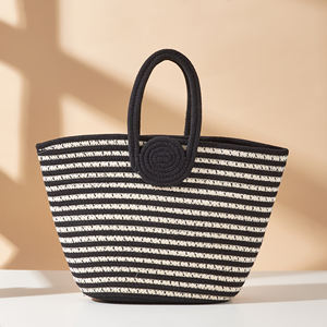 Sac à main <span class=keywords><strong>en</strong></span> coton rayé tissé à la main, grande capacité, sac de plage pour femmes, style décontracté, sac fourre-tout artisanal pour ordinateur portable - Product Image 3