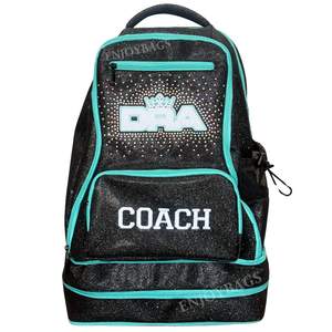 Cổ vũ màu đen ba lô với Teal dây kéo dây kéo màu xanh lá cây và biểu tượng tùy chỉnh AB Thạch thời trang Nylon lót tính năng mềm - Product Image 1