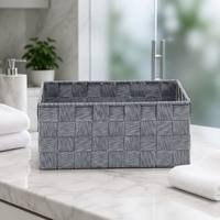 Panier de rangement rectangulaire de luxe en PP tissé avec cadre métallique, bleu gris chiné, pliable, écologique, pour étagère domestique et organisateur de linge