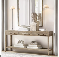 Console à 3 tiroirs en bois massif de chêne naturel, style rétro américain, faite à la main, écologique, durable, design français, meuble d'entrée pour la maison