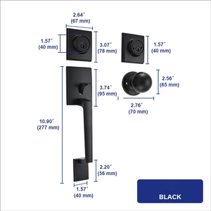 Ensemble de serrures de porte principale en alliage de zinc noir mat, résistantes aux effraction, pour porte d'entrée robuste, vente en gros - Product Image 1