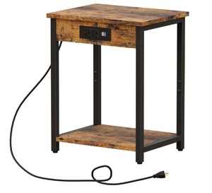 Station de charge USB <span class=keywords><strong>Table</strong></span> de chevet avec étagères de rangement <span class=keywords><strong>Table</strong></span> d'appoint étroite avec prises et ports USB - Product Image 1
