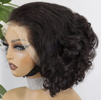 Perruque Bob en dentelle transparente sans colle, châtain clair avec mèches, cheveux humains Remy ondulés, respirante pour femmes