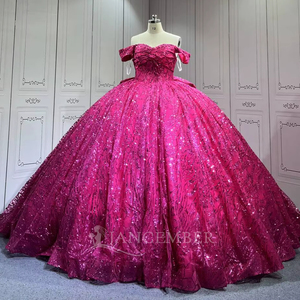 Lsmu163 Elegante Vestido de Quinceañera Fucsia con Corsé, Lentejuelas, Largo hasta el Suelo, Escote Corazón, con Cuentas y Encaje - Product Image 6