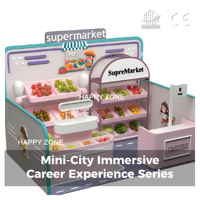 HappyZone Mini City Série Expériences Professionnelles Maison de Jeu en Bois Durable pour Enfants Supermarché Café Pompier Aire de Jeu Intérieure