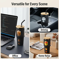 Vaso de Vidrio de Borosilicato de Alta Calidad de 32oz con Asa, Tapa de Bambú, Marcador de Tiempo y Funda de Silicona, Vaso para Auto de Boca Ancha