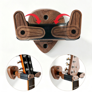 Heart-Shaped Guitar Pick Design Wooden Auto-Lock Guitar Wall <strong>Hanger</strong> for Acoustic Electric Guitar Bass Ukulele - Product Image 2
