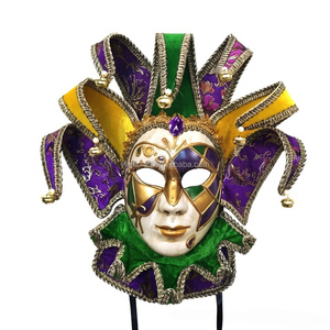 Masque vénitien HLC pour homme et femme avec 10 cornes, masque de bouffon pour le Mardi Gras, masque de clown pour le carnaval, masque mural décoratif avec clochettes - Product Image 1