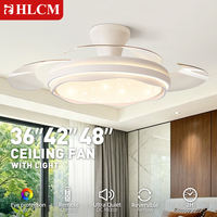 Ventilateur de plafond moderne Art Déco Ciel Étoilé avec éclairage, 6 vitesses, 3 températures de couleur, contrôle intelligent par application, moteur LED DC/AC, pour la maison et le bureau
