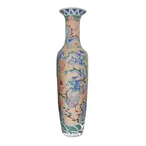 Yellow glazed Hand Painted Blue Dragon Big Ceramic Vases 2012