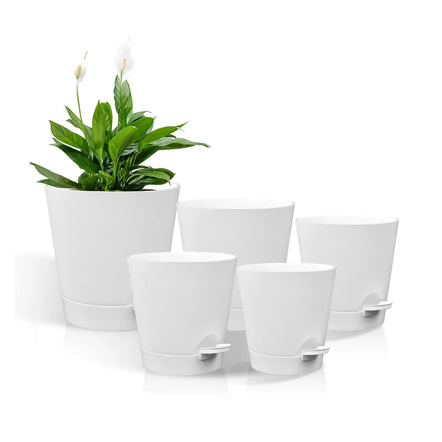 Indoor Decorations Nordic Round White Self Watering Flower Pots for Hotel Home