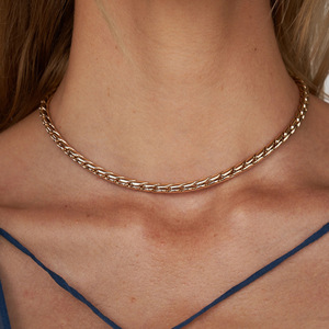 Sans ternissement 18K plaqué or acier inoxydable 3mm <span class=keywords><strong>Dan</strong></span> forme S chaîne collier Bracelet pour femmes minimaliste étanche bijoux - Product Image 3