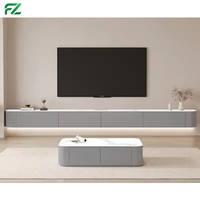 Meuble TV mural moderne suspendu en aluminium alvéolé et table basse combinée pour salon d'appartement, rangement écologique