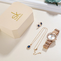 SK Top-reloj de lujo para mujer, conjunto de Regalo para boda, pulsera de oro rosa, collar, joyería, conjunto de Regalo para esposa, Regalo de San Valentín