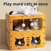 Rascador para Gatos de Cartón Corrugado de Dos Pisos, Resistente al Desgaste, para Todas las Estaciones, Sin Ensamblaje, con Diseño de Animales, Venta al por Mayor para Ferias de Mascotas